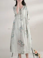 Summer Dress Women 2025 Long Print Elegant Clothing Vintage Elastic Waist Korean Beach Style V-Neck Fashion Robe Ropa De Mujer - Image 6