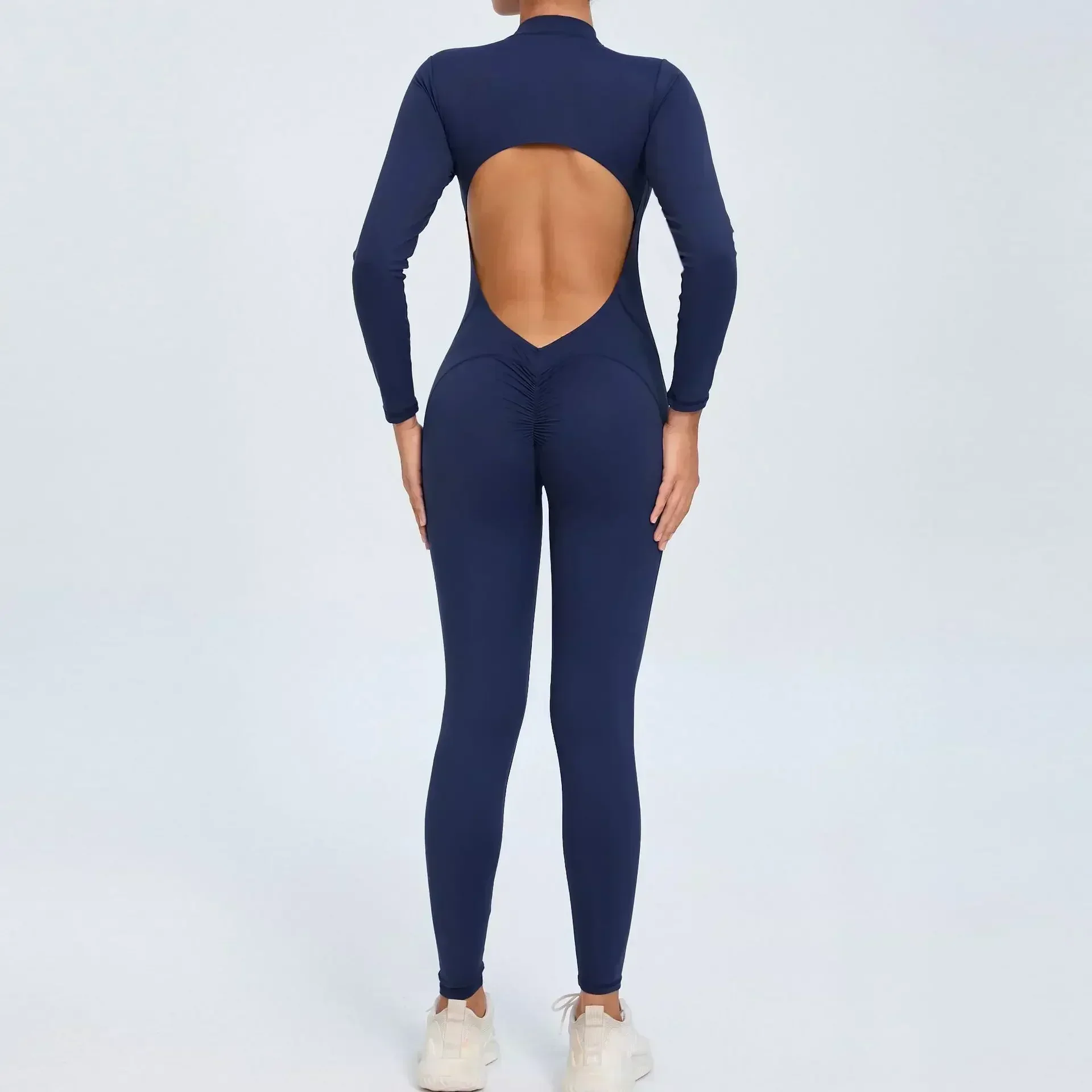 Seamless Yoga Zipper Jumpsuits Sports Fitness Beauty Back Hip-Lifting Long-Sleeved One-Piece Workout Gym Tracksuits for Women 3