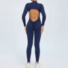 Seamless Yoga Zipper Jumpsuits Sports Fitness Beauty Back Hip-Lifting Long-Sleeved One-Piece Workout Gym Tracksuits for Women 3