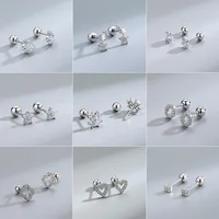Silver Color Screw Back Helix Piercing Stud Earrings For Women Cubic Zirconia 925 Silver Needles Cartilage Earring Jewelry 2pcs 2