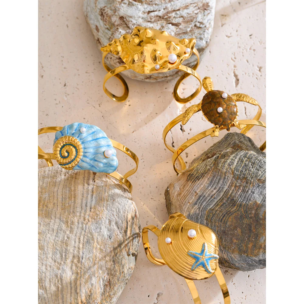 Yhpup Enamel Conch Turtle Shell Bracelet