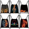 Musical Instrument Print Drawstring Bag Music Notes Backpack Guitar Violin Outdoor Storage Bag Shoes Holder Teenager School Bags 1