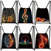Musical Instrument Print Drawstring Bag Music Notes Backpack Guitar Violin Outdoor Storage Bag Shoes Holder Teenager School Bags 1