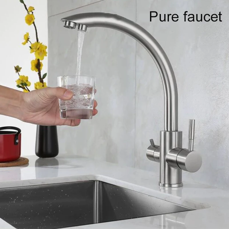 Description Picture 4 of itemDeck Mounted White 3 way Purification Kitchen Faucet Dual Water Outlet Filter Mixer Tap for Kitchen Dual Handle