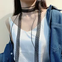 Sweet Gothic Lace Choker Necklace Layered Design Stacked Lace Strap Necklace Y2k Ballet Style Silk Scarf Gifts