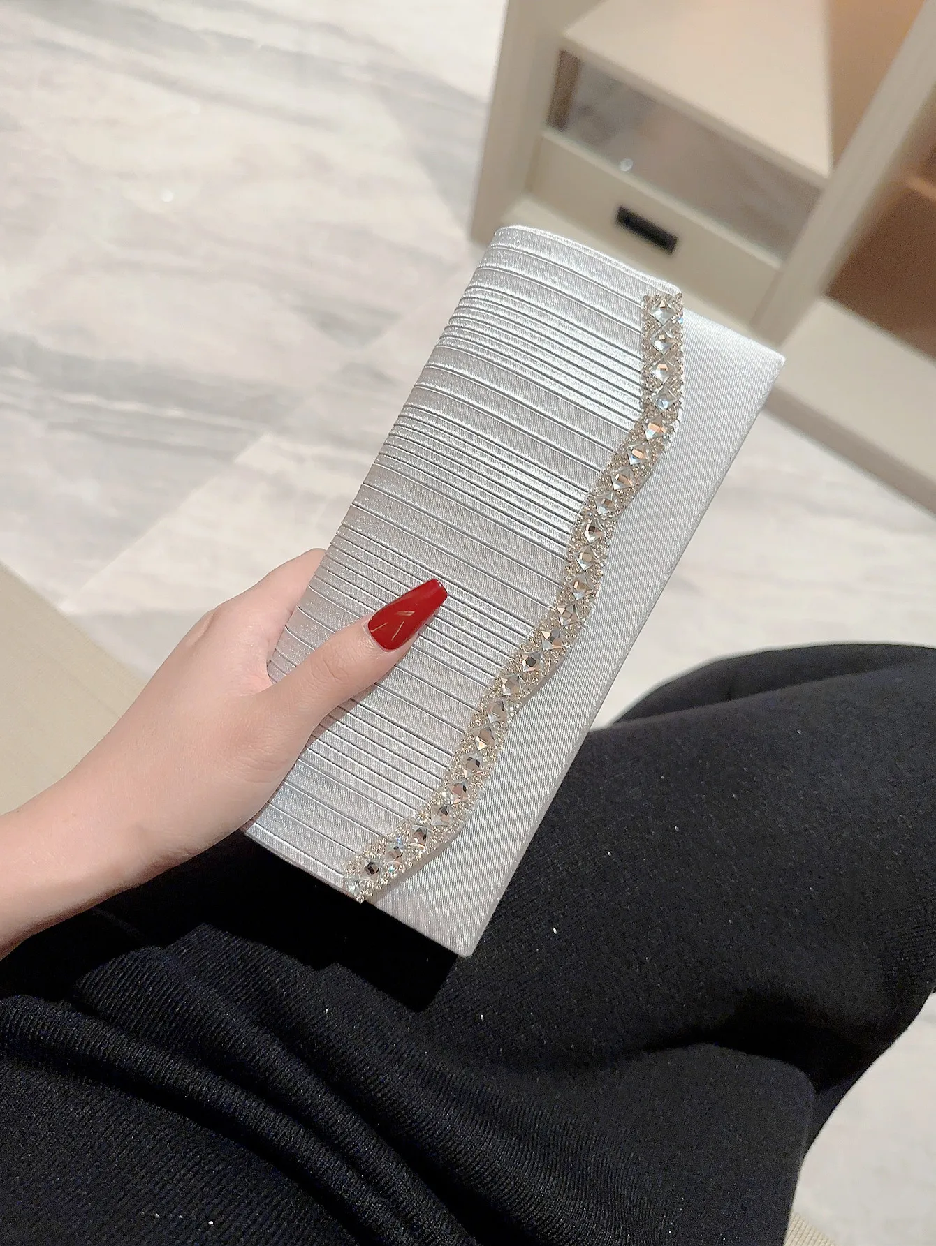 2023 New Women Diamond Clutch Bags Bling Silk Dinner Wallets Fold Mini Party Chain Bags 2 Colors Drop Shipping