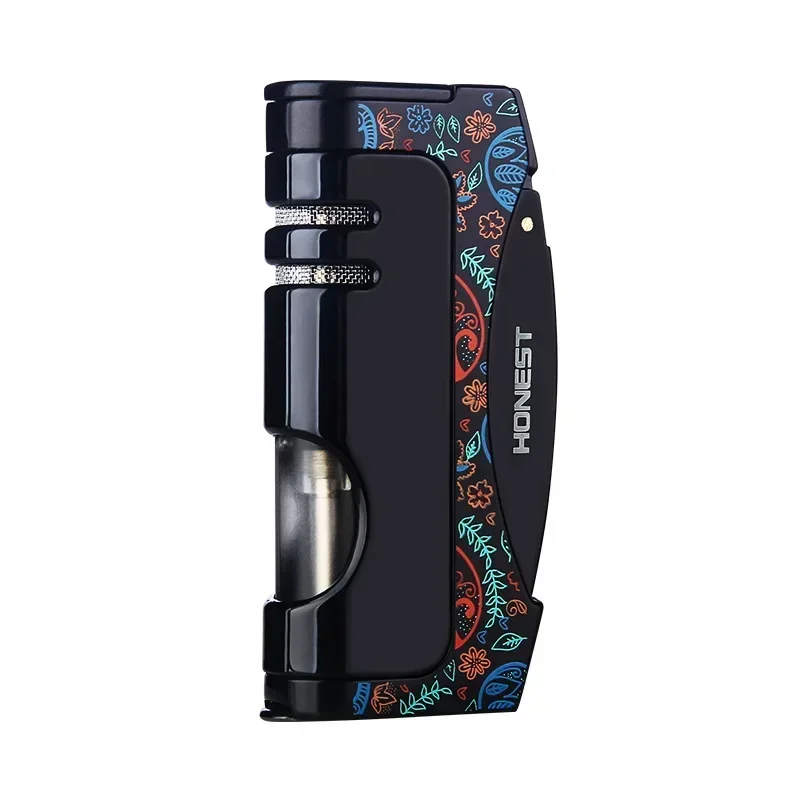 HONEST Jet Torch Butane Lighter Turbo Metal Visible Gas Windproof Inflated Cigarette Cigar Lighter Gadgets Men Smoking