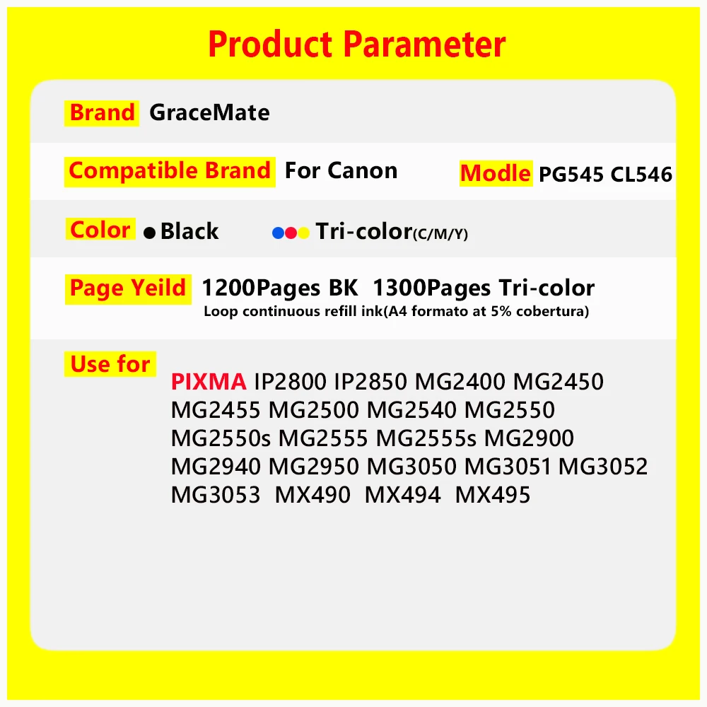 PG545 CL546 Compatible Refillable Ink Cartridge for Canon 545 546 Pixma  MG2950 MG2550 MG2500 MG3050 MG2450 MG3051 MX495 - AliExpress
