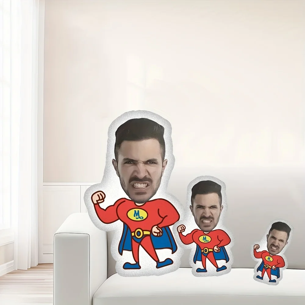 Diy customizable plush superhero pillow made of soft polyester fabric, a real person face cushion, is a unique gift for friend 2