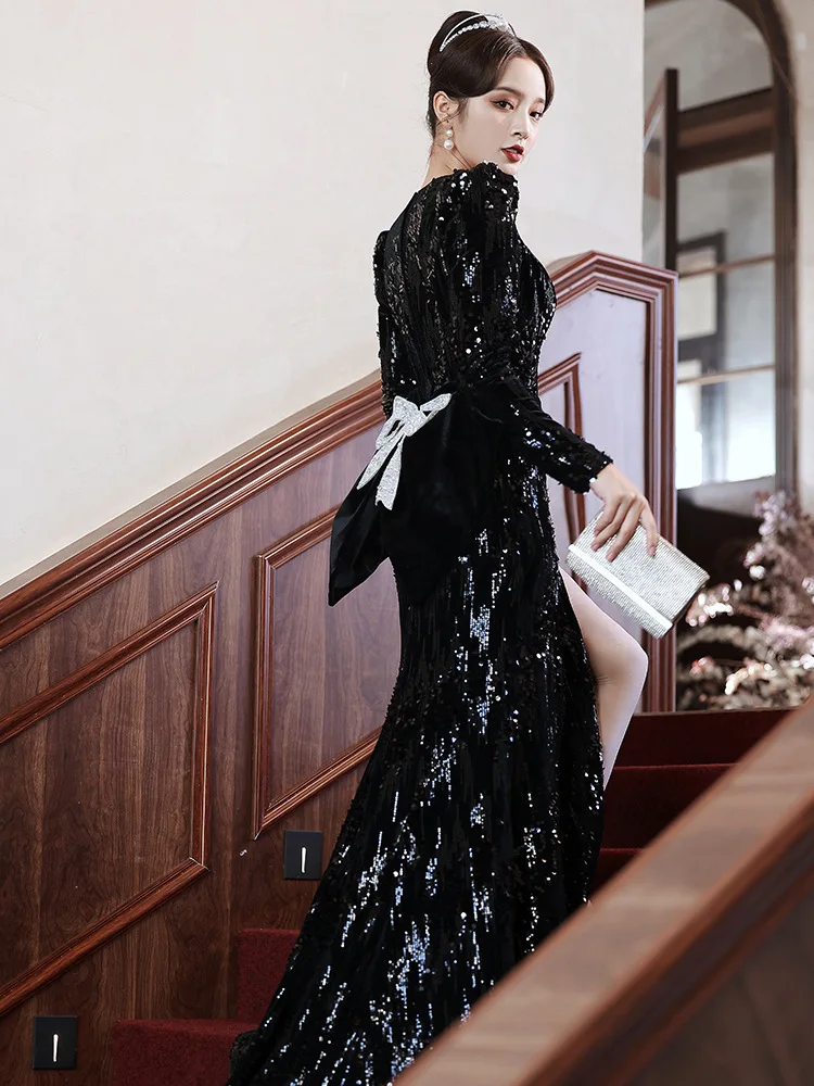 AOMEI Black Sequin Glitter Black Sequin Party Dress One Shoulder Velvet  Tight Gown With Long Sleeves And Ruffle Detail For Womens Casual And  Clubwear From Annaroy, $35.14 | DHgate.Com