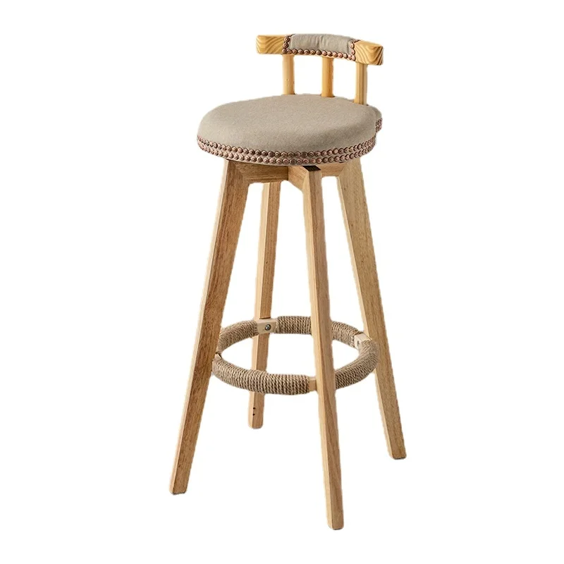 

American Retro Bar Chair Modern Wood Dining Chair High Backrest Design Dinning Chair Stools Rotating Design Cadeira Furnitures