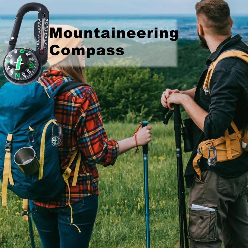 Description Picture 5 of itemOutdoor Mountaineering Buckle Compass Pointer Mini Keychain Thermometer Compass Key Hook Camping Tools Compass Carabiners
