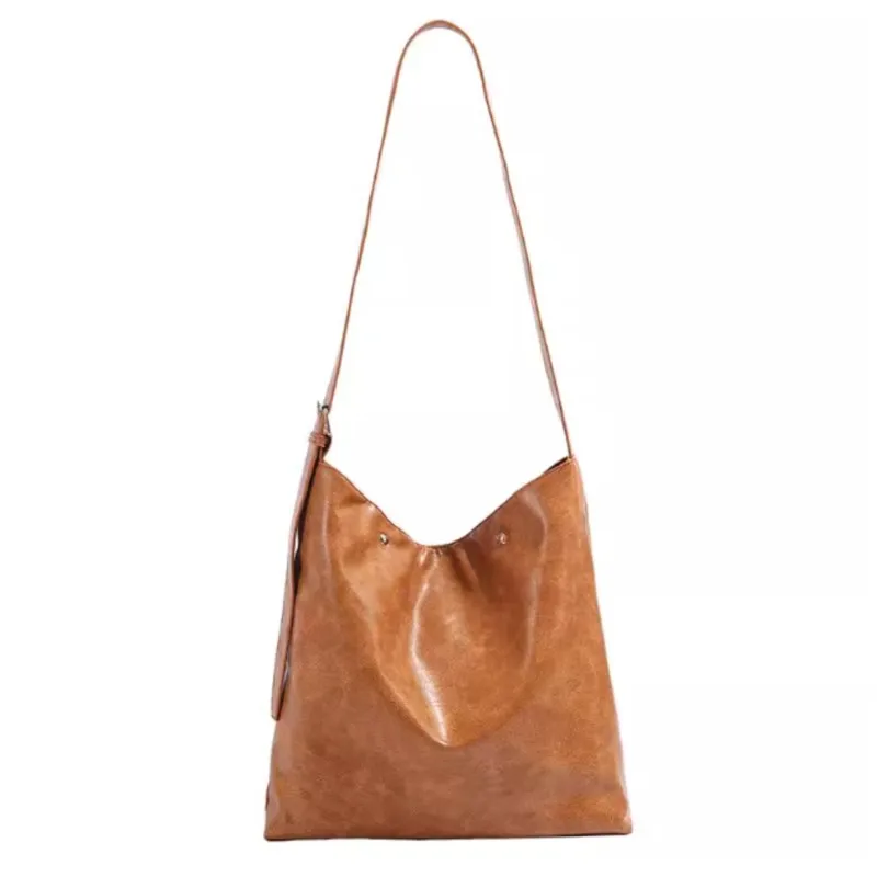 Korean Style Brown Rivet Tote Bag Women Maroon Vintage Large Capacity Shoulder Bag Ladies High End Fashion Commute Crossbody Bag