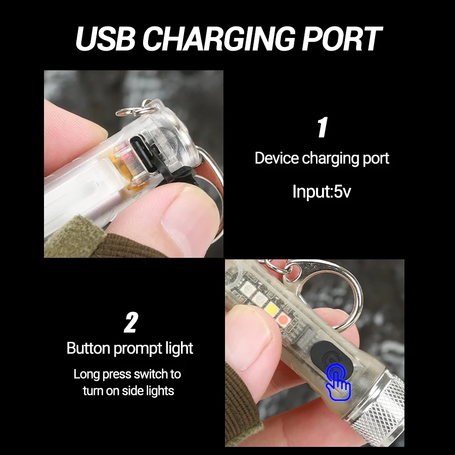 Compact USB Rechargeable Keychain Flashlight with COB LED and Magnetic Tail for Outdoor and Emergency Use