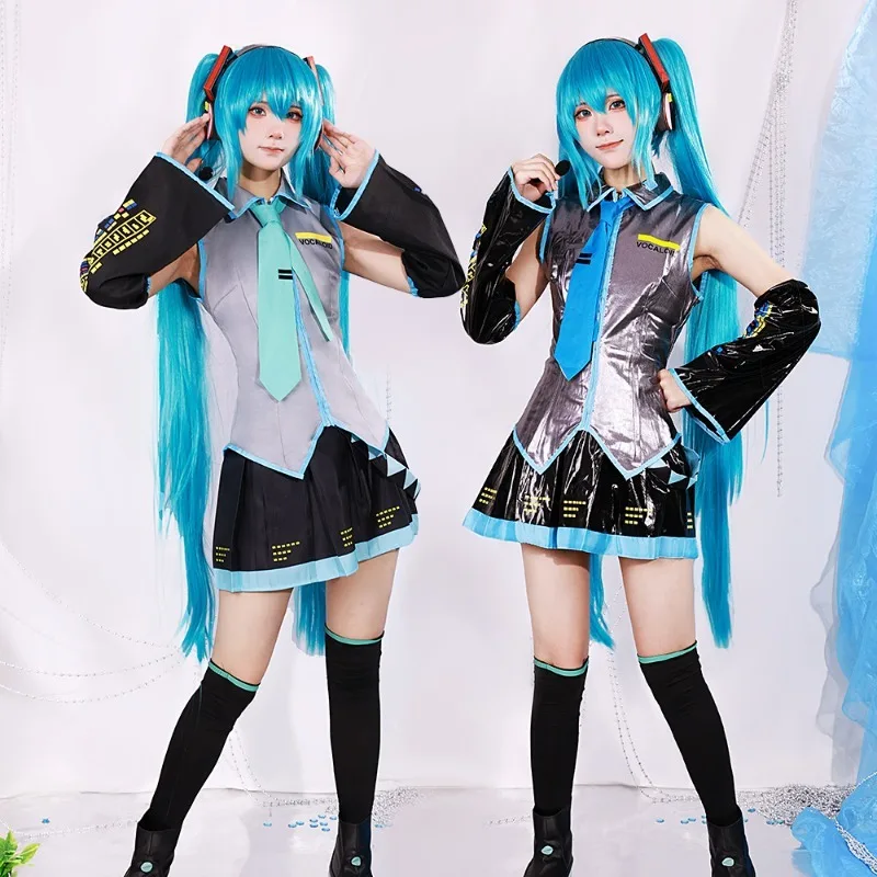 

Miku Cosplay Costume JP Anime COS Outfits Women Music Girls Varnish Dress Female Virtual Singer Carnival Party Wig Full Set