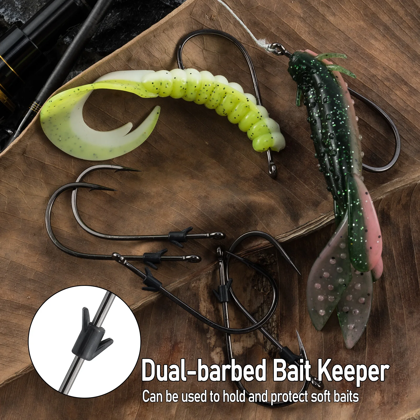 20pcs Baitholder Fishing Flipping Hooks Dual-barbed Bait Keeper Wacky Worm  Hook Neko Rig Carbon Steel Soft Lure Hook Bass