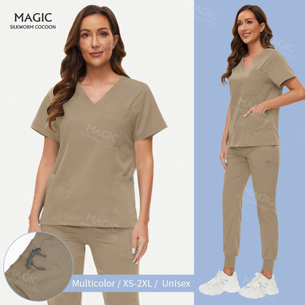 

V-neck Nurse Uniform Suit Unisex Short Sleeved Operating Room Doctor Work Clothes Nurse Uniform Women Anesthetist Scrubs Uniform