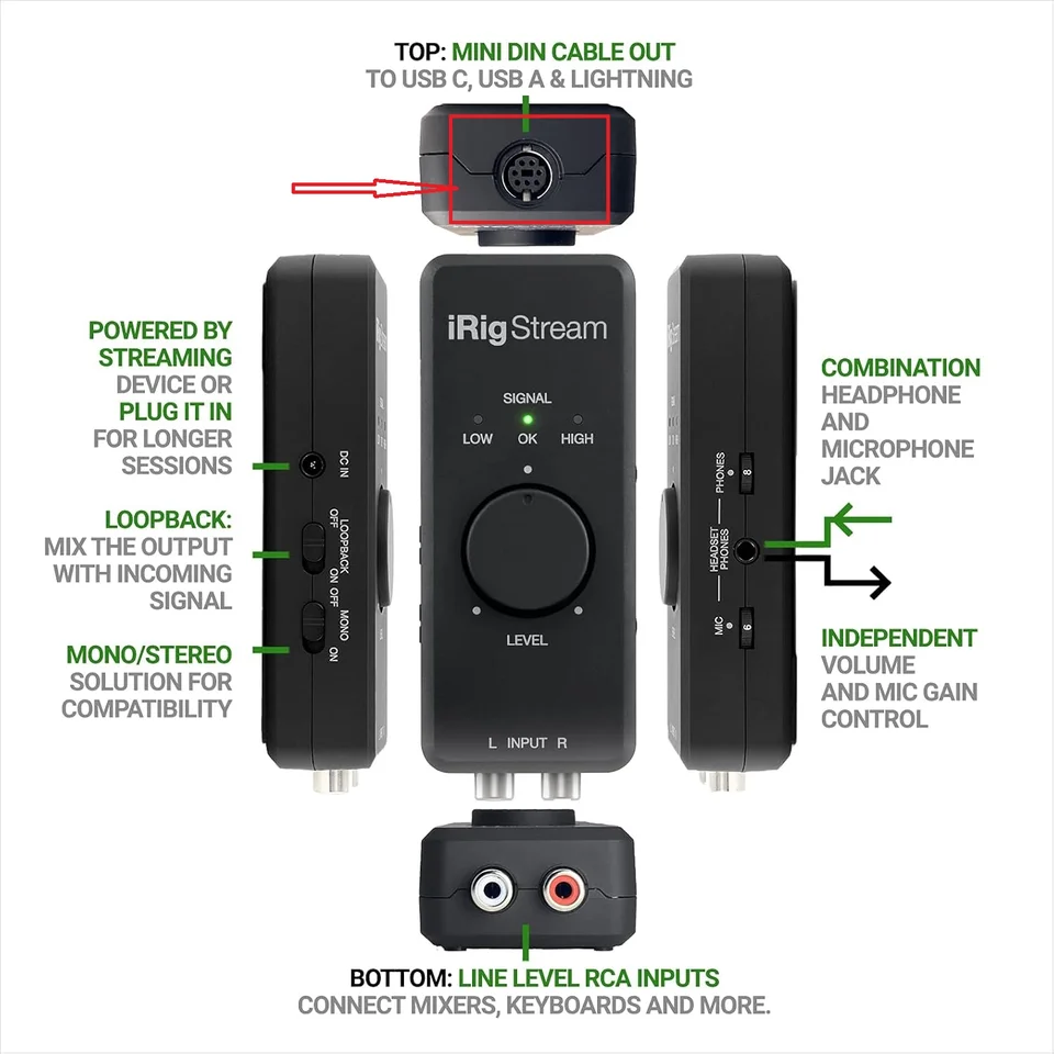 Ik-irig streamステレオオーディオインターフェース,2つのキーを備えた