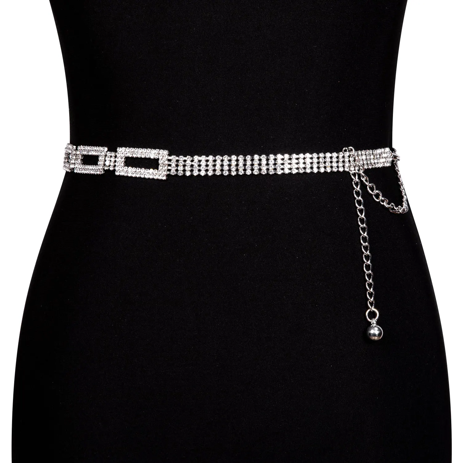 

Womens Bling Luxury Rhinestone Chain Belt Silver For Female Fashion Waist Bride Wedding Crystal Diamond Chain Elastic Belt 1068
