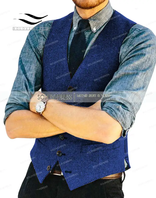 Mens Vests Tweed Herringbone Slim Fit Fashion Men's Suits Vests For Jacket Groomsmen  Waistcoat For Wedding - Image 19