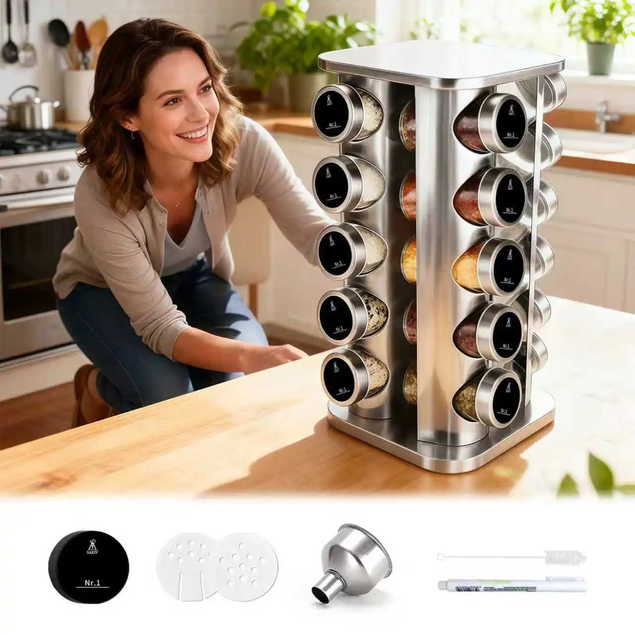12/16/20-Kopf 360° ° Rotierendes Gewürzglas-Aufbewahrungsregal – luftdichte, auslaufsichere Gewürzflaschen mit rutschfester Basis zum Kochen in der Küche – Detail 2