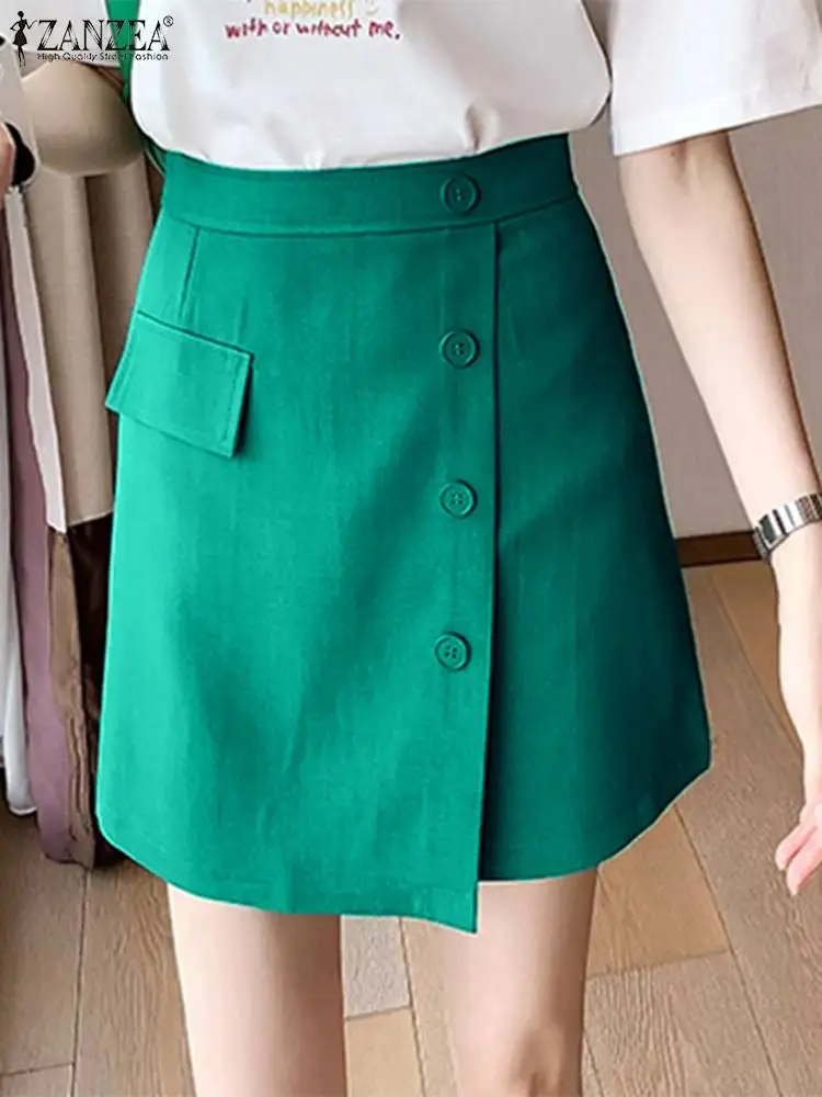 

ZANZEA Elegant High Waist Mini Skirt Stylish Office Solid Color Women Short Skirts Buttons Up OL 2024 Summer Faldas Saia Jupe