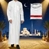 Pocket Design Mens Qatar Inspired Standing Collar Robe Polyester Dubai Thobe Arab Middle Eastern Travel Attire