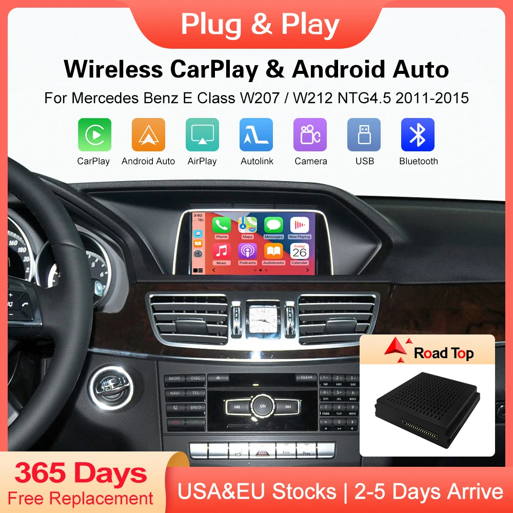 

Road Top Wireless CarPlay Android Auto for Mercedes Benz Class E W207/W212 NTG 4.5 Becker Module Navigation Plug and Play