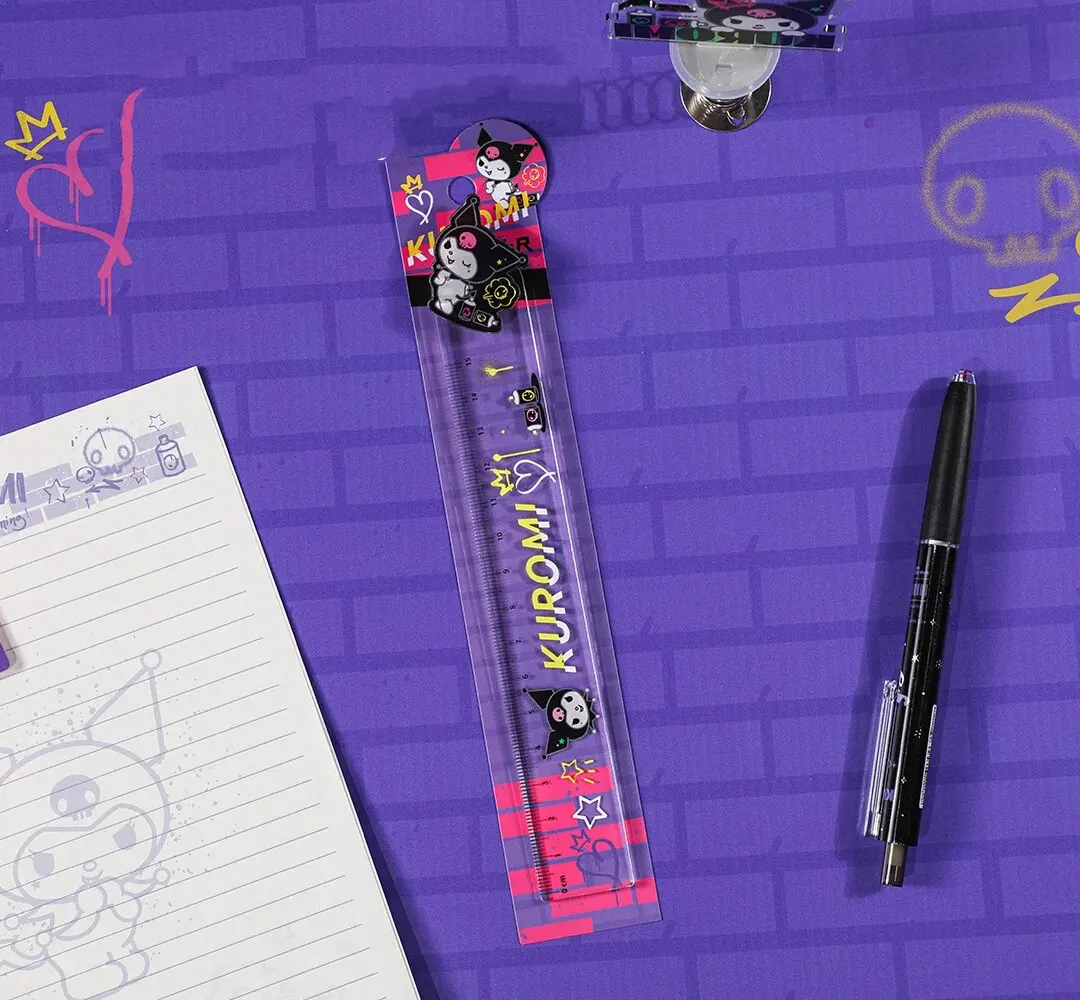 Acrylic Ruler Sanrio Graffiti Wind Turning Ruler Kuromi Multifunctional Acrylic Ruler Student Straightedge Cute Cartoon Plastic Rotary