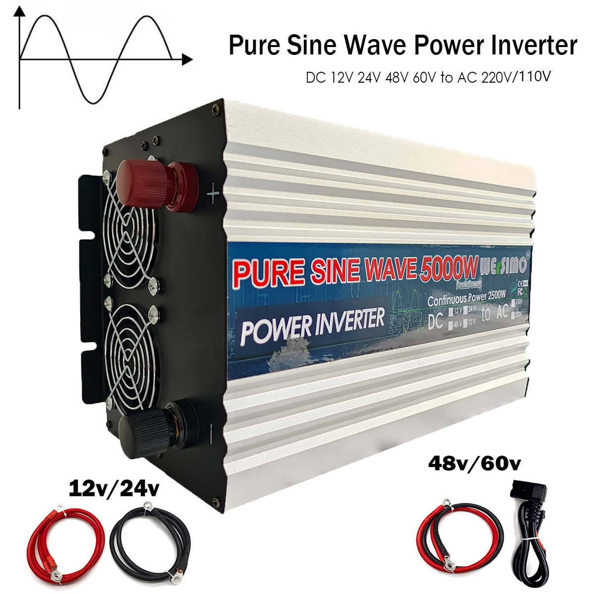 Wersimo Inverter Di Potenza A Onda Sinusoidale Pura Picco 5000 Watt Dc 12V 24V 48V A Ac 110V 220V 50Hz 60Hz Uscita Di Potenza Rms 2500W Display A Led