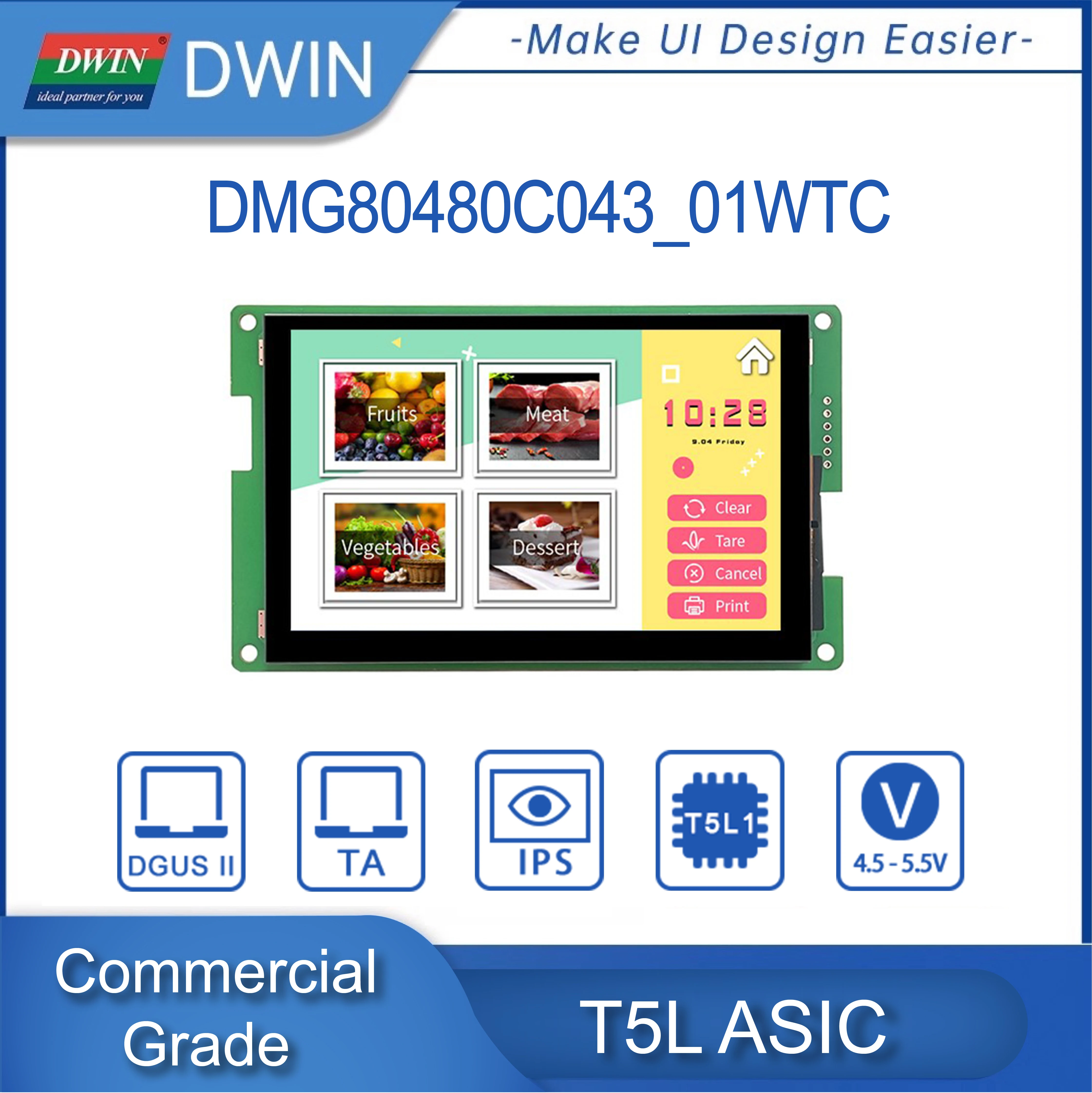 4.3 Inch TFT LCD Module 800*480 Pixel Commercial Touch Screen TTL Smart Didplays HMI DMG80480C043_01W/02W