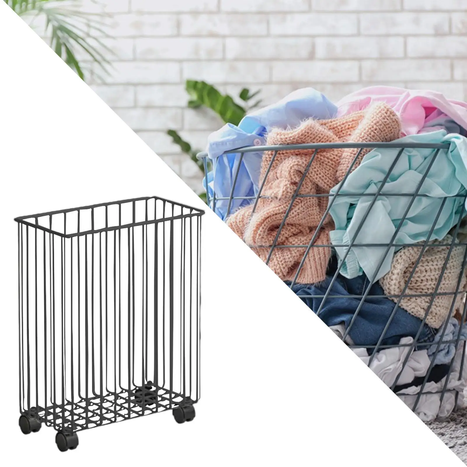 Dirty Laundry Hamper Large Capacity Rolling Slim Laundry Basket for Badminton Racket Yoga Strap Resistance Bands Foam Roller