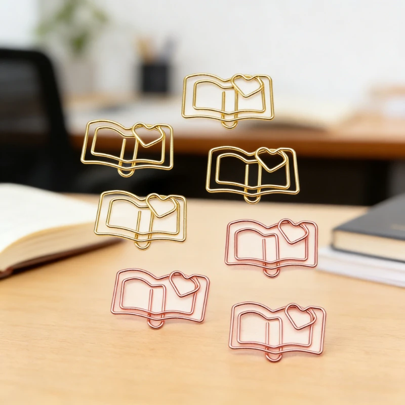 20pcs 책 모양의 금속 종이 클립 학생 시험 용지 클램프 철 클립 사무용품 용품