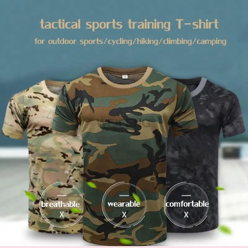 Combat Shirts Men's Tactical Shirt Short Sleeve Quick Dry Combat T-Shirt Military Army T Shirt Paintball Clothing Hunting Camouflage