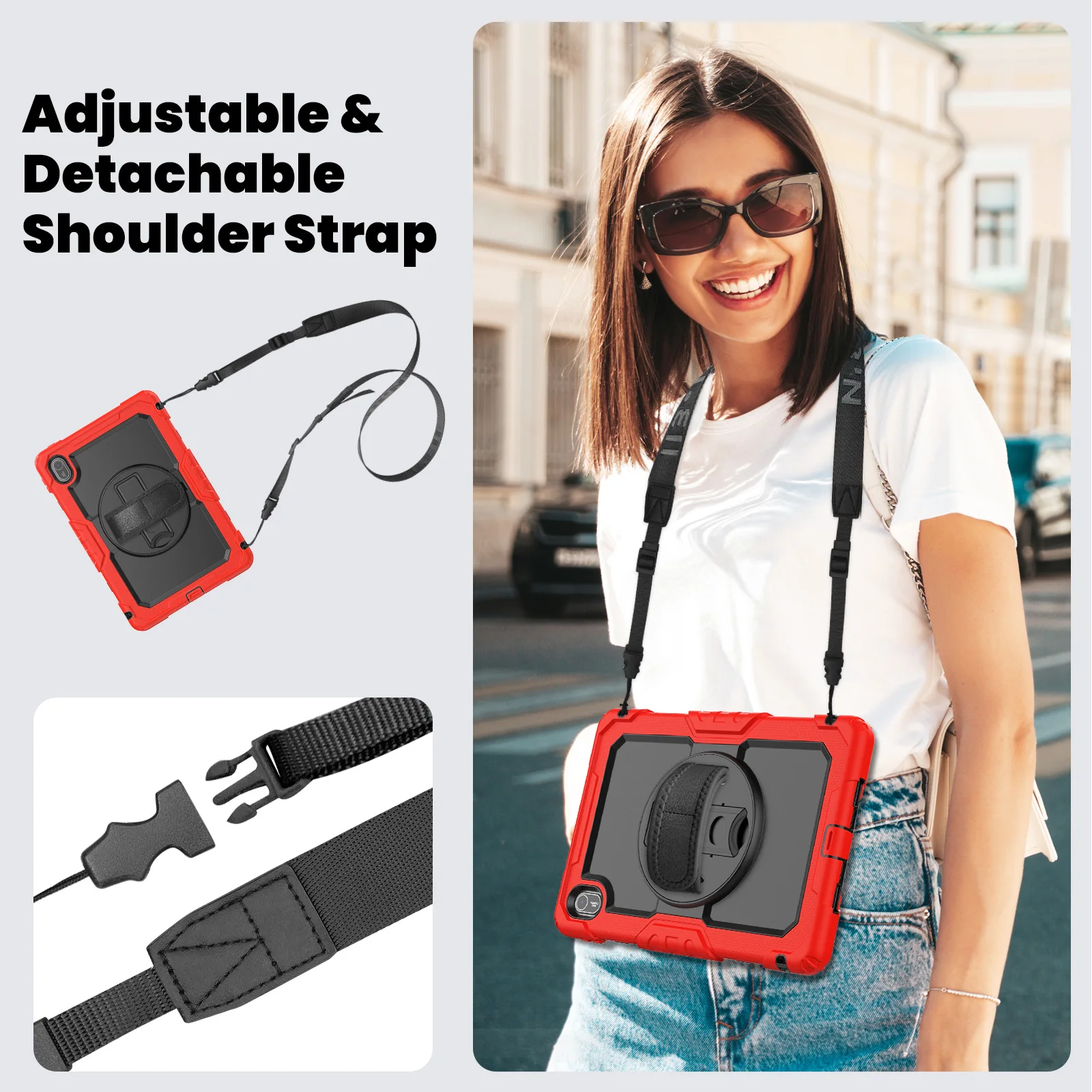Versatile 11-Inch Tablet Case with Adjustable Stand and Shoulder Strap