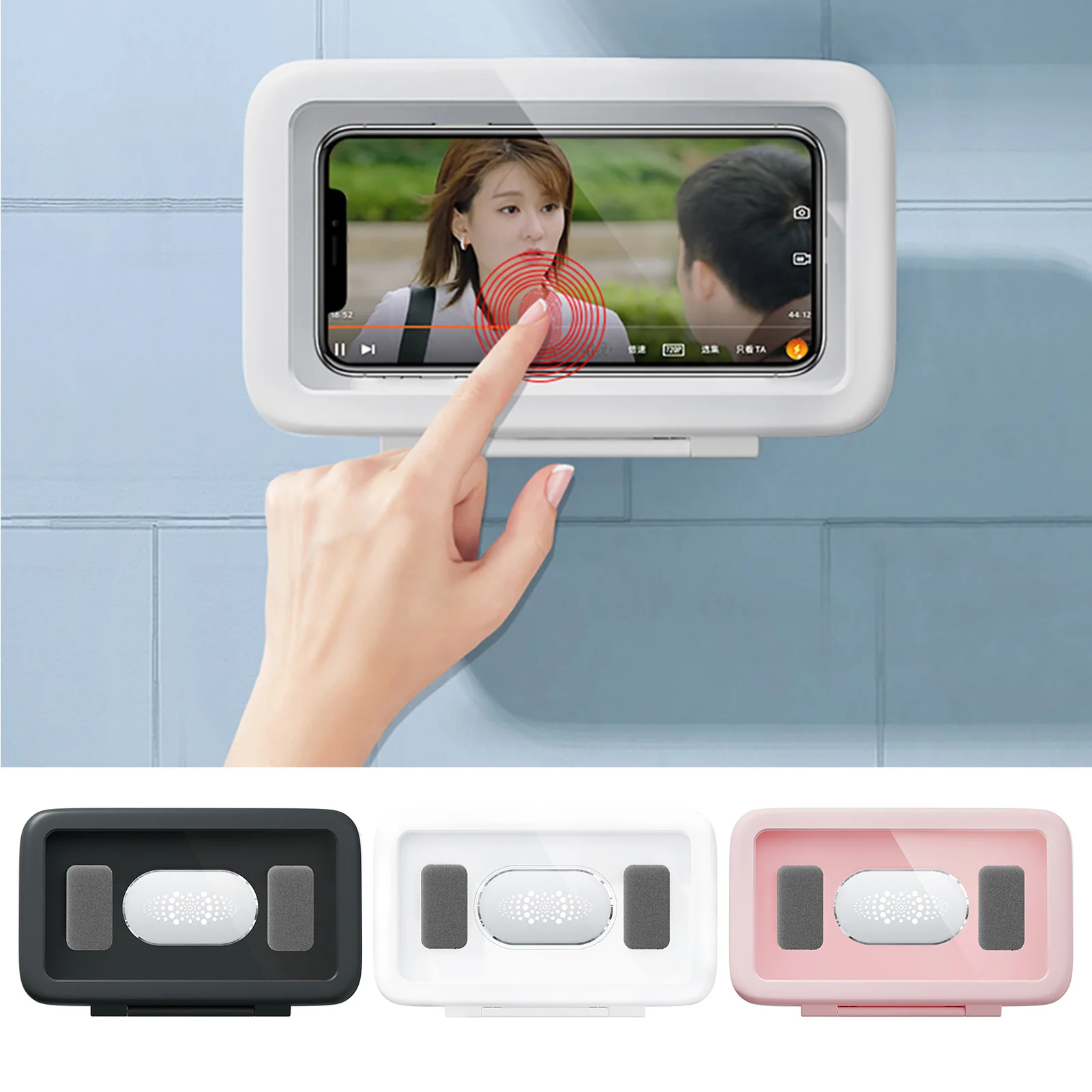 Wall Mounted Phone Holder for Bathroom Kitchen Creative Waterproof Shower  Phone Case Self-Adhesive Sealing Phone Cover with Hook