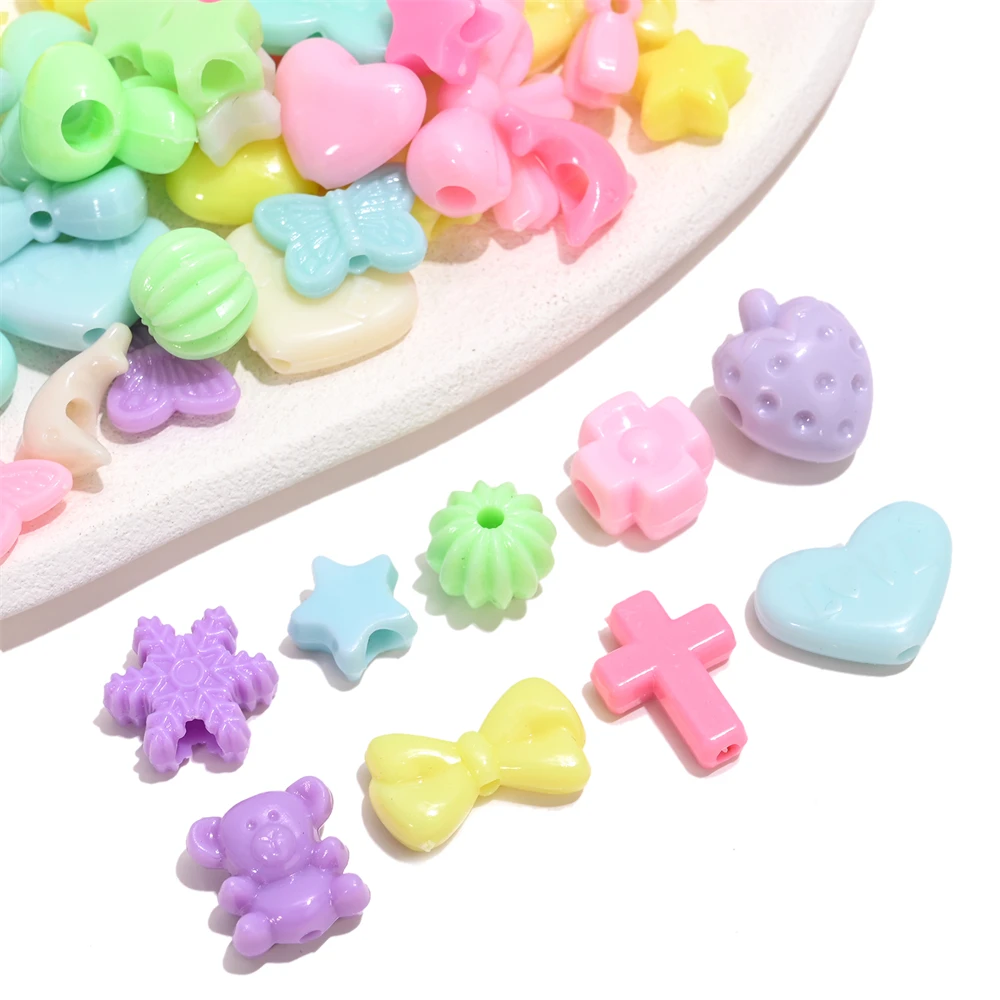 30-100 stücke Candy Farbe Acryl Perlen Schmetterling Herz Brief Shell Blume Obst Stern Krone Spacer Perlen Für DIY schmuck Machen – Detail 4
