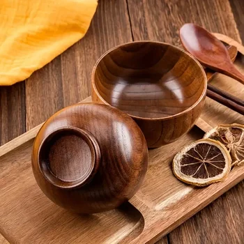 Filles à Soupe de Riz en Bois Naturel Japonais, Récipient Alimentaire, Grand et Petit, Ustensiles Britware pour Enfants 1