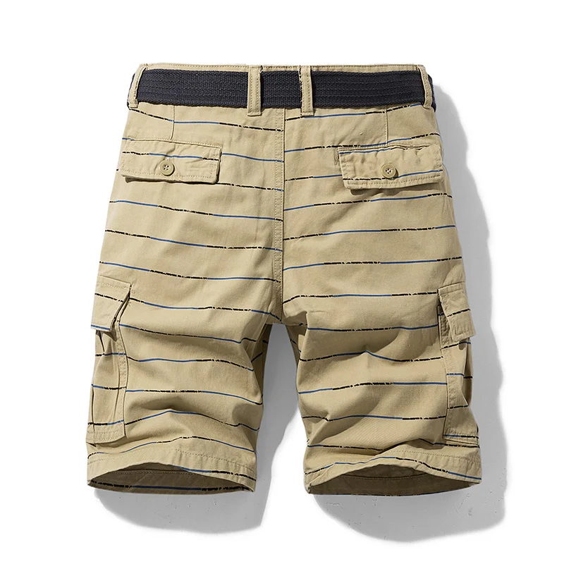 

Mens Summer Cotton Cargo 2023 New Fashion Stripe Casual Multi-Pocket Short Pants Loose Army Tactical Military Shorts Men