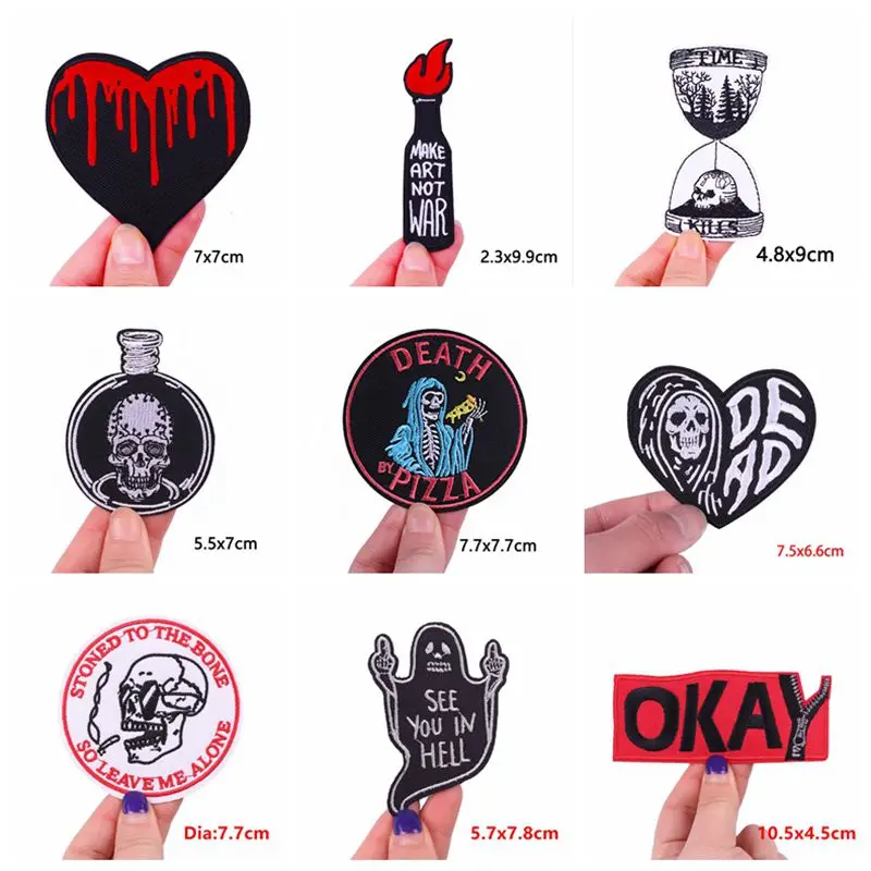 Description Picture 3 of itemPrajan 10PCS Wholesale Punk Skeleton Patch Applique Embroidered Patches For Clothing Sticker Rock Badge Skull Patches On Clothes