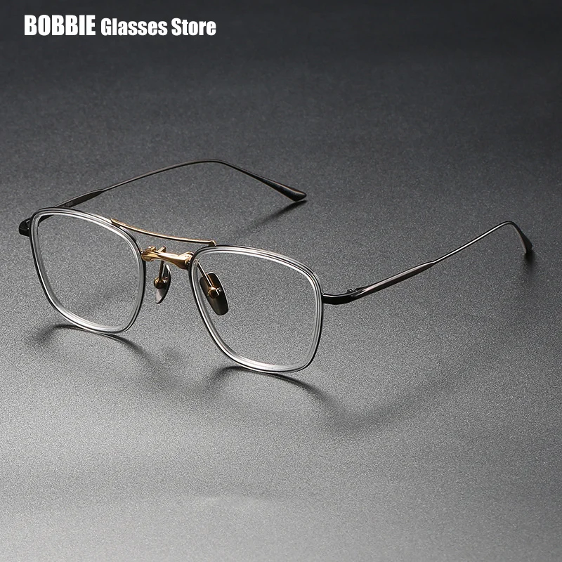 

Japanese Designer Double Beam Pure Titanium Glasses Frame Men Fashion Acetate Large Frames Eyeglasses Brand Eyewear Prescription