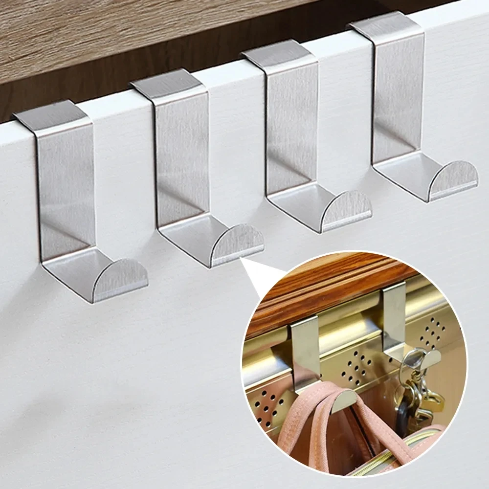 ​2Pcs Door Hanger Hook Stainless steel Kitchen Cabinet Draw Over Door Hook Clothes Bedroom Bathroom Hanger Holder Multi hook
