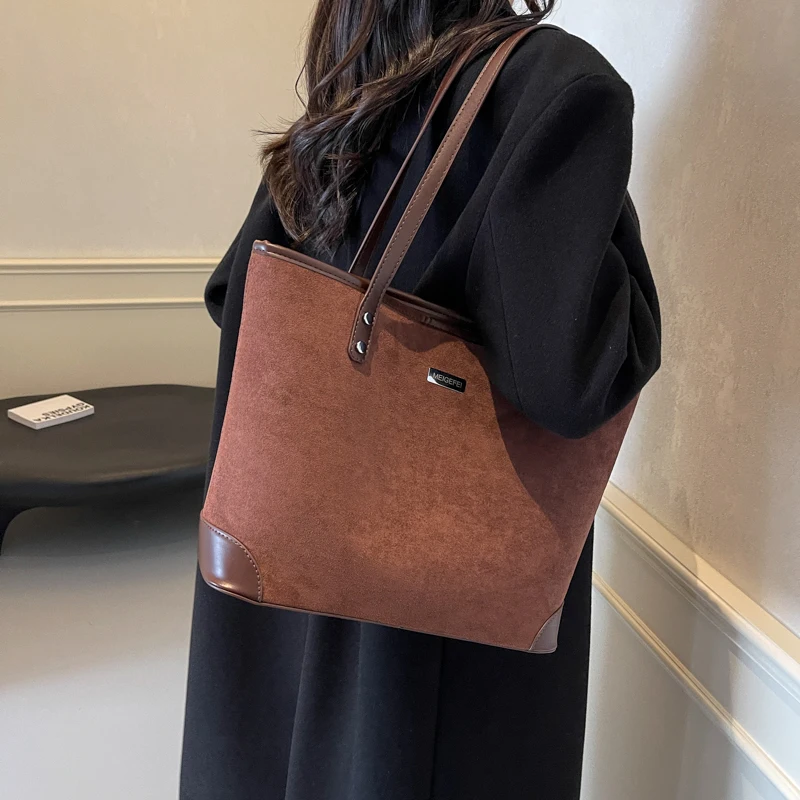 Women Suede Shoulder Bag Vintage Suede Tote Handbags Autumn and Winter Women's Bag Lady Casual Commuter Bags Travel Shopping Bag