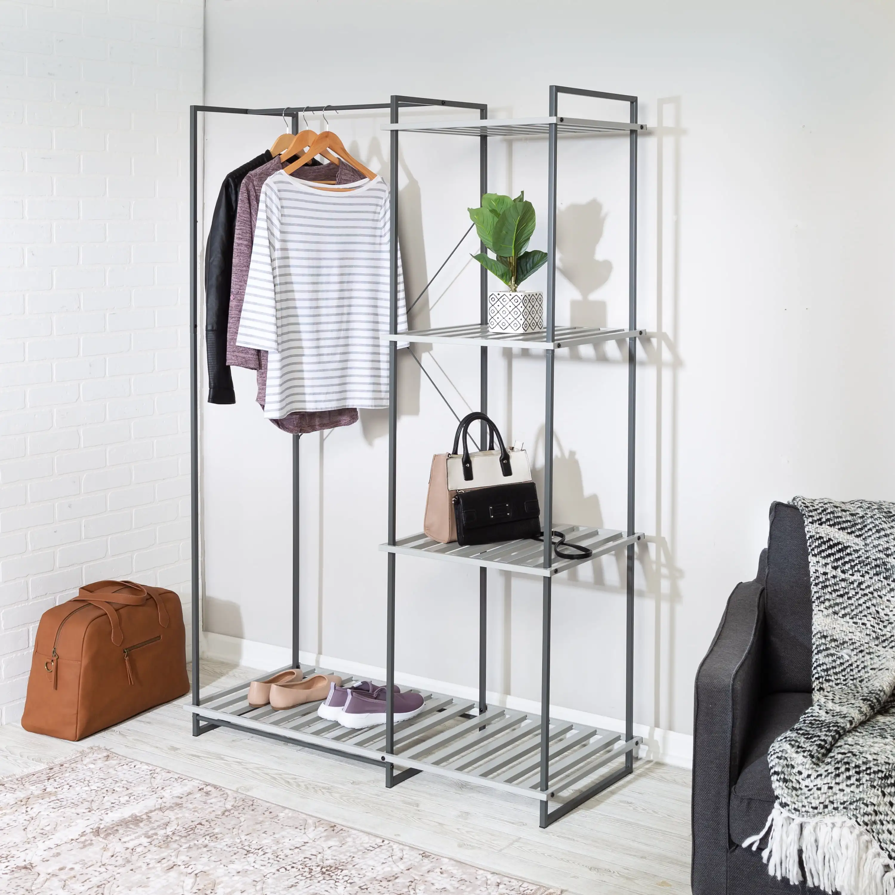 

Honey-Can-Do Steel Freestanding Open Clothes Rack with 4 Shelves, Gray