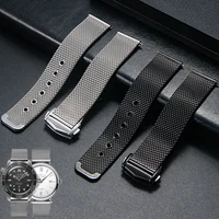 Pour Omega Seamaster 20mm argent noir maille Bracelet Interface plate en acier inoxydable Bracelet de montre respirant conception légère 1