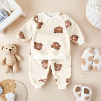 Winter Warm Little Kids Clothing Sets Long Sleeve Tops + Trousers 2Pcs Cute 1