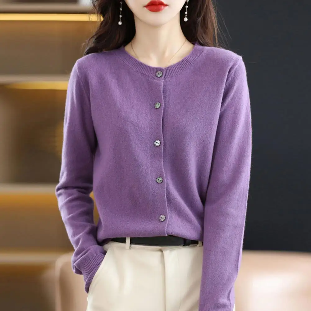 

Женский вязаный кардиган с круглым вырезом, с длинным рукавом