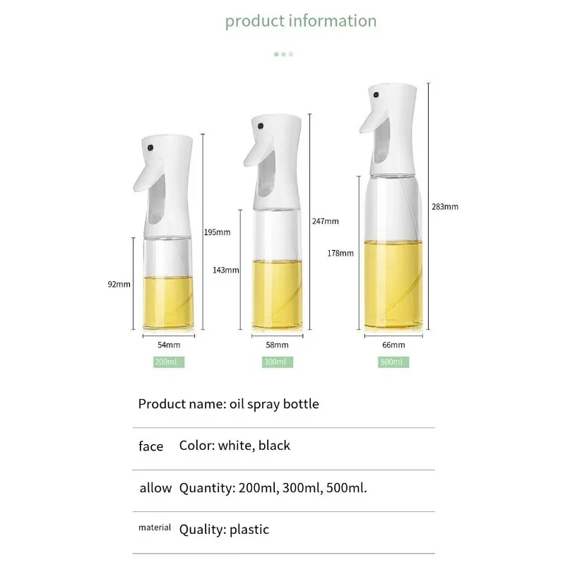 Pneumatic Oil Spray Bottle for Kitchen Precision Cooking Oil Sprayer for BBQ Olive Oil Baking & Frying BPA-Free Plastic