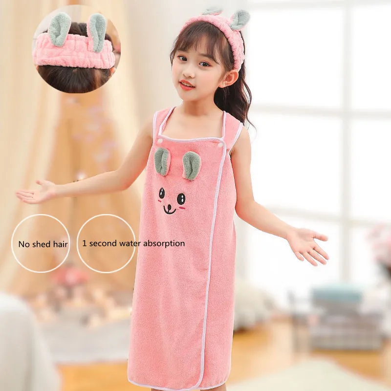 

Children's bathrobe bath towel Wearable girl's bathrobe super absorbent soft wrap bath skirt suitable for 3-15 years old girls