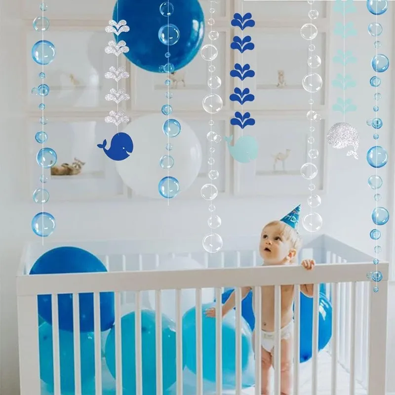 Glitter Blue Whale Bubble Garland Under The Sea Summer Beach Ocean Bubbles Party Decorations Kids Boy Birthday Party Decorations Party Decorations Birthday Banner Birthday Streamers